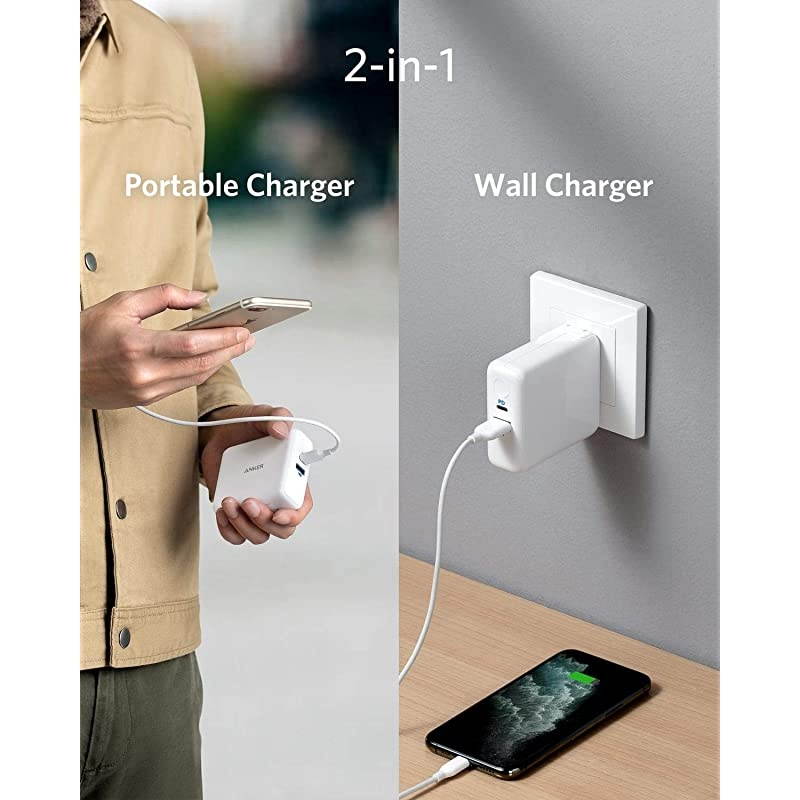 PowerCore Fusion III PIQ 3.0, 18W USB-C Portable Charger 2-in-1 with Power Delivery Wall Charger for iPhone12,12Mini, 11, iPad, Samsung, Pixel and More