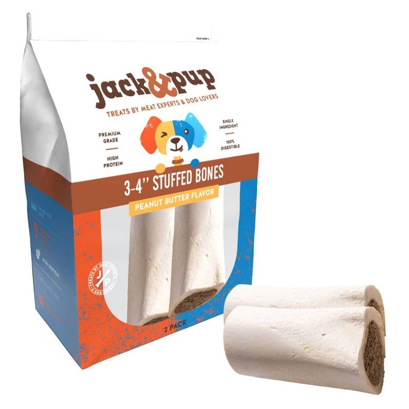 Jack&Pup Peanut Butter Stuffed Bone Dog Treats - 2pk