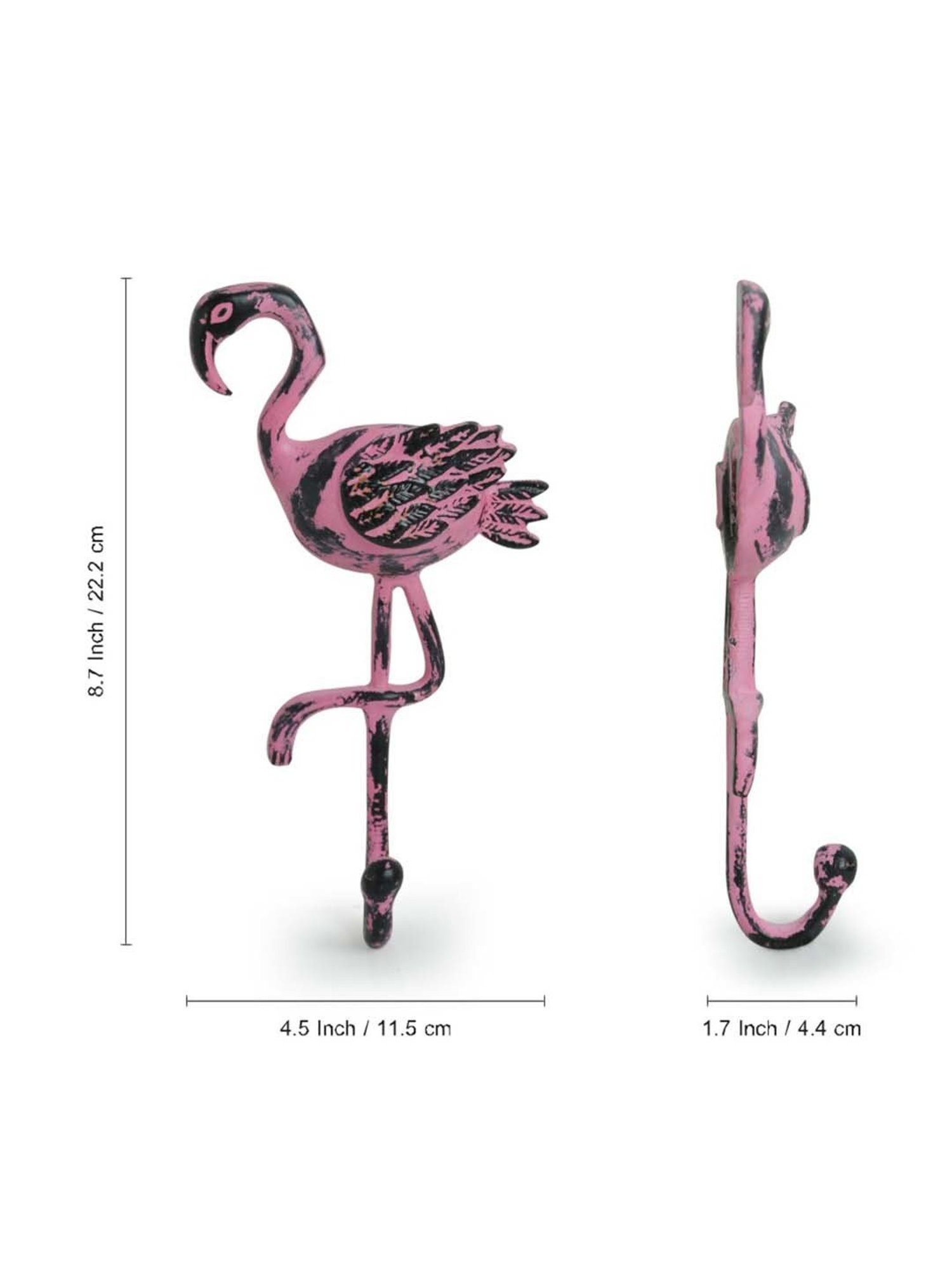 ExclusiveLane 'The Blushing Flamingo' Rustic Aluminium Wall Decor & Wall Hook (8.7 Inch)