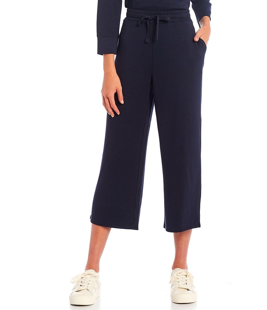 Westbound Soft Touch Wide Leg Cropped Coordinating Drawstring Pants