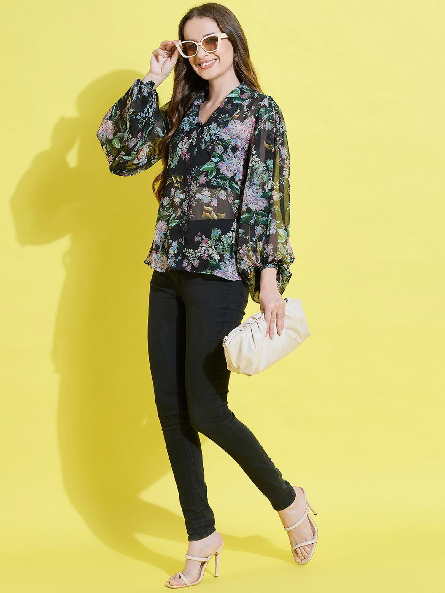 Anvi Be Yourself Black Printed Shirt
