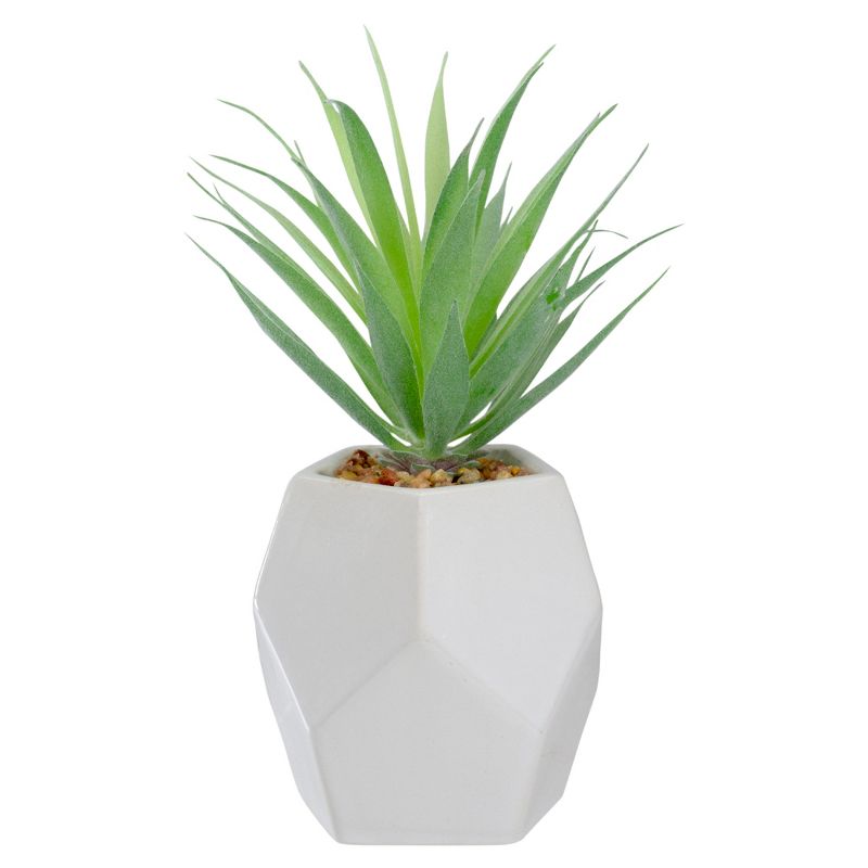 Northlight 7.5" Green Artificial Sword Grass in a White Geometric Pot