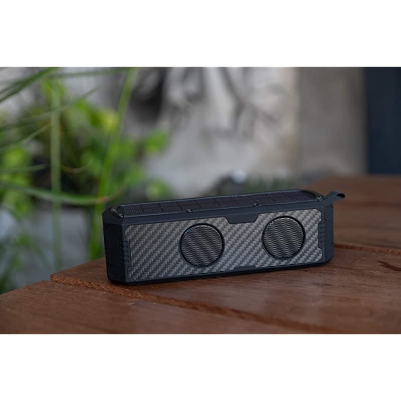 Solar Speaker - Solar Powered Portable Bluetooth Speaker with Carbon Fiber Exterior, 60 hrs Music Playtime, Phone/Tablet Charging Capability, Water Resistant Splash Proof by  Shop (Black)