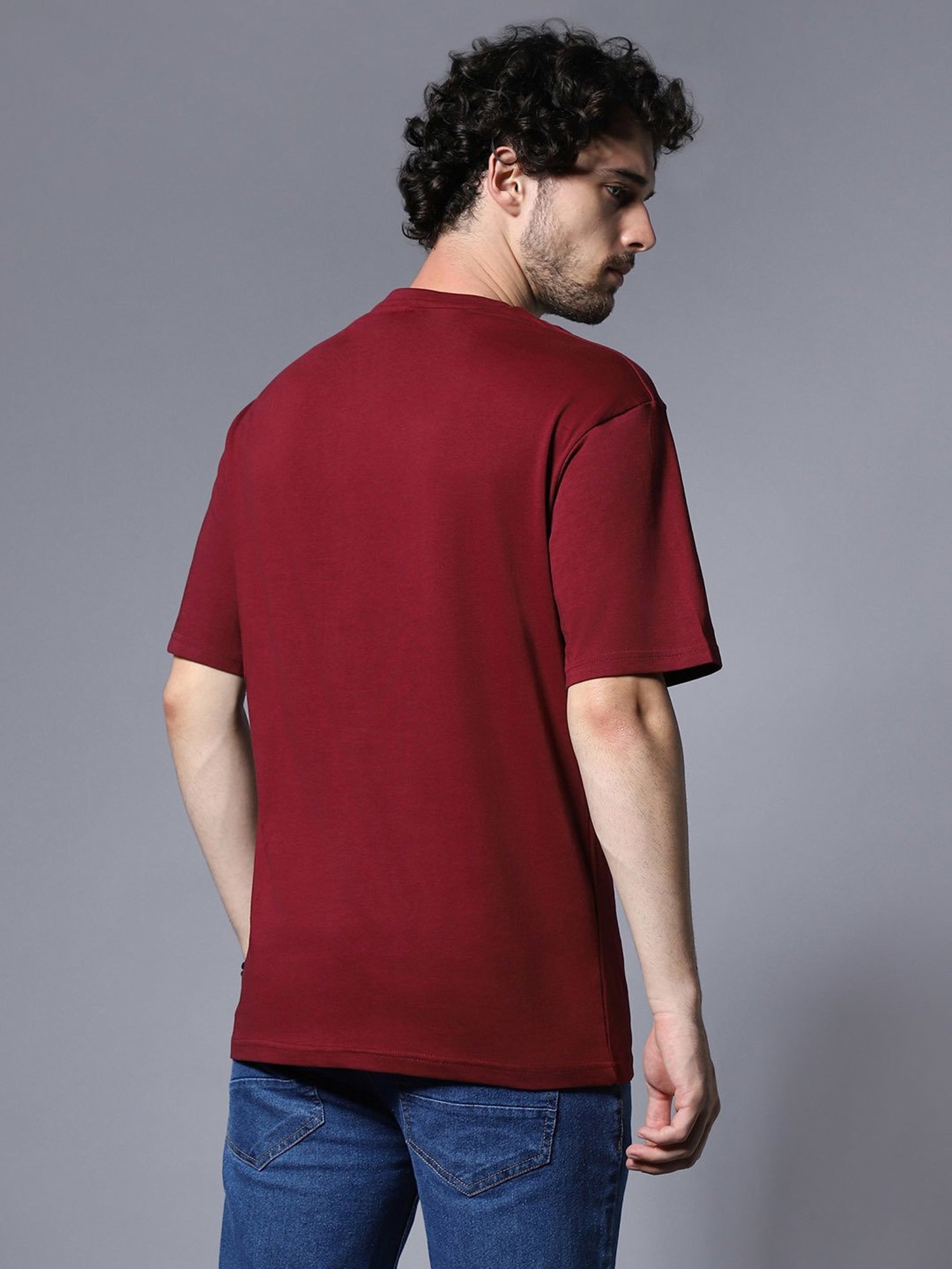 High Star Maroon Relaxed Fit Graphic Print T-Shirt