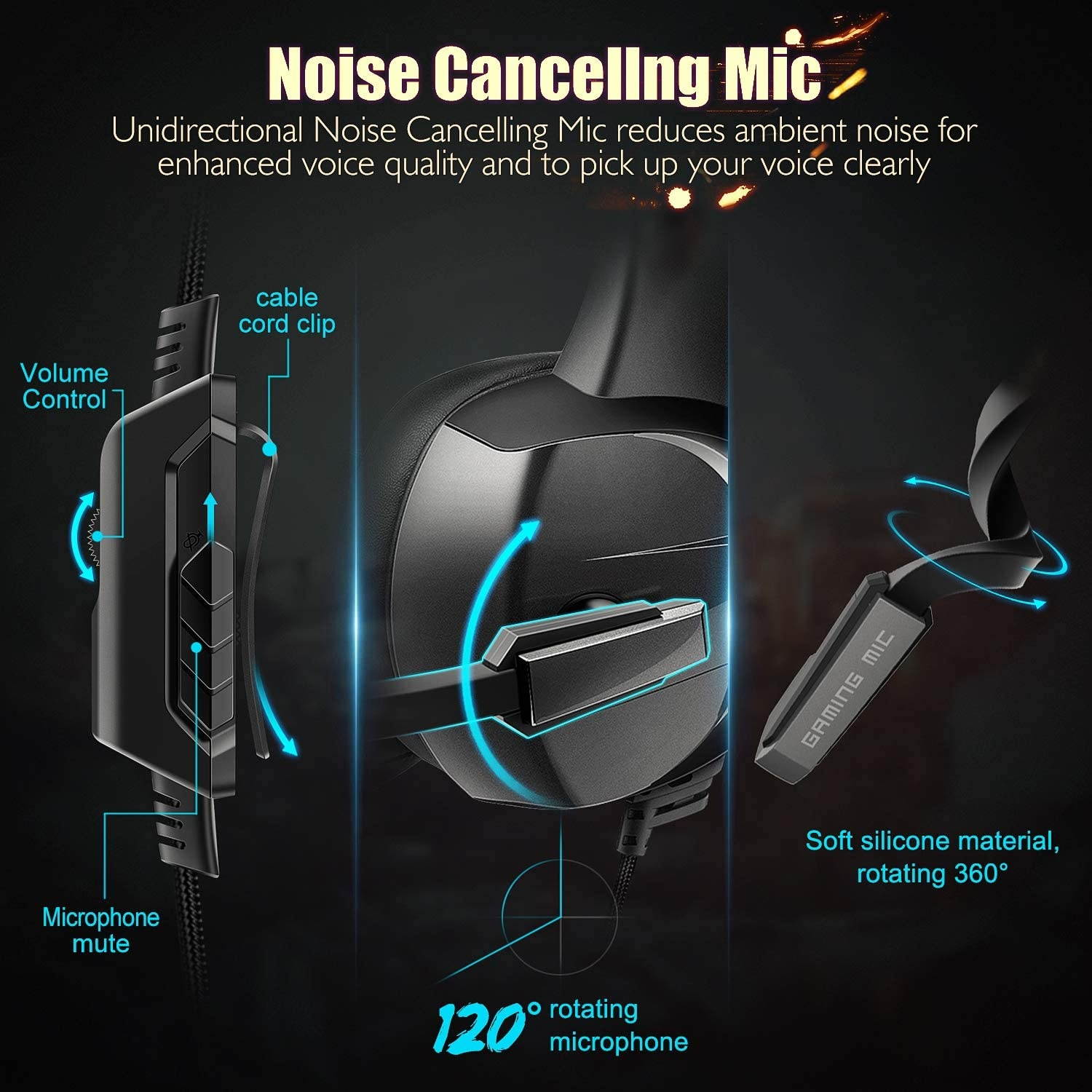 Beexcellent Gaming Headset, PS4 Xbox One Headset with Stereo Bass Surround Sound, Gaming Headphones with Noise Cancelling Mic for PS4 Xbox One PC Laptop Mac - RGB LED Light