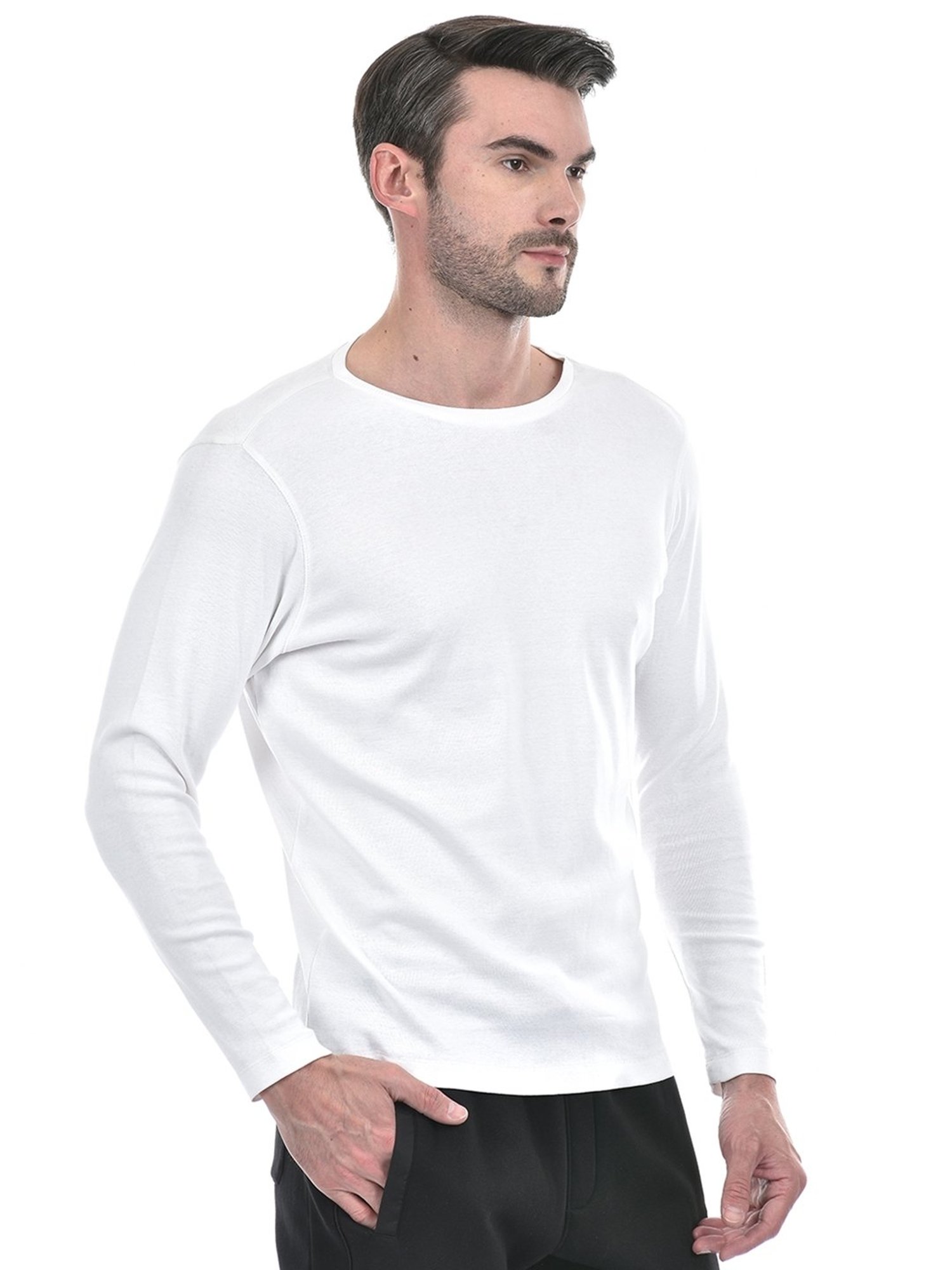 NUMERO UNO Off White Slim Fit Solid Round Neck Brushed Fleece T-Shirt