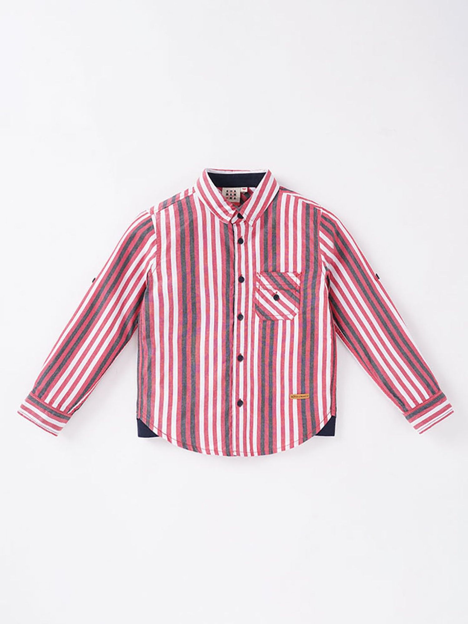 Ed-a-Mamma Kids Red & White Striped Full Sleeves Shirt