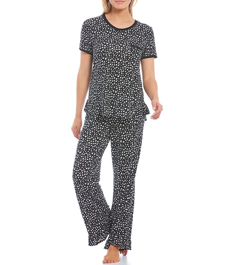 Kensie Dot Print Jersey Knit Round Neck Short Sleeve Coordinating Sleep Top