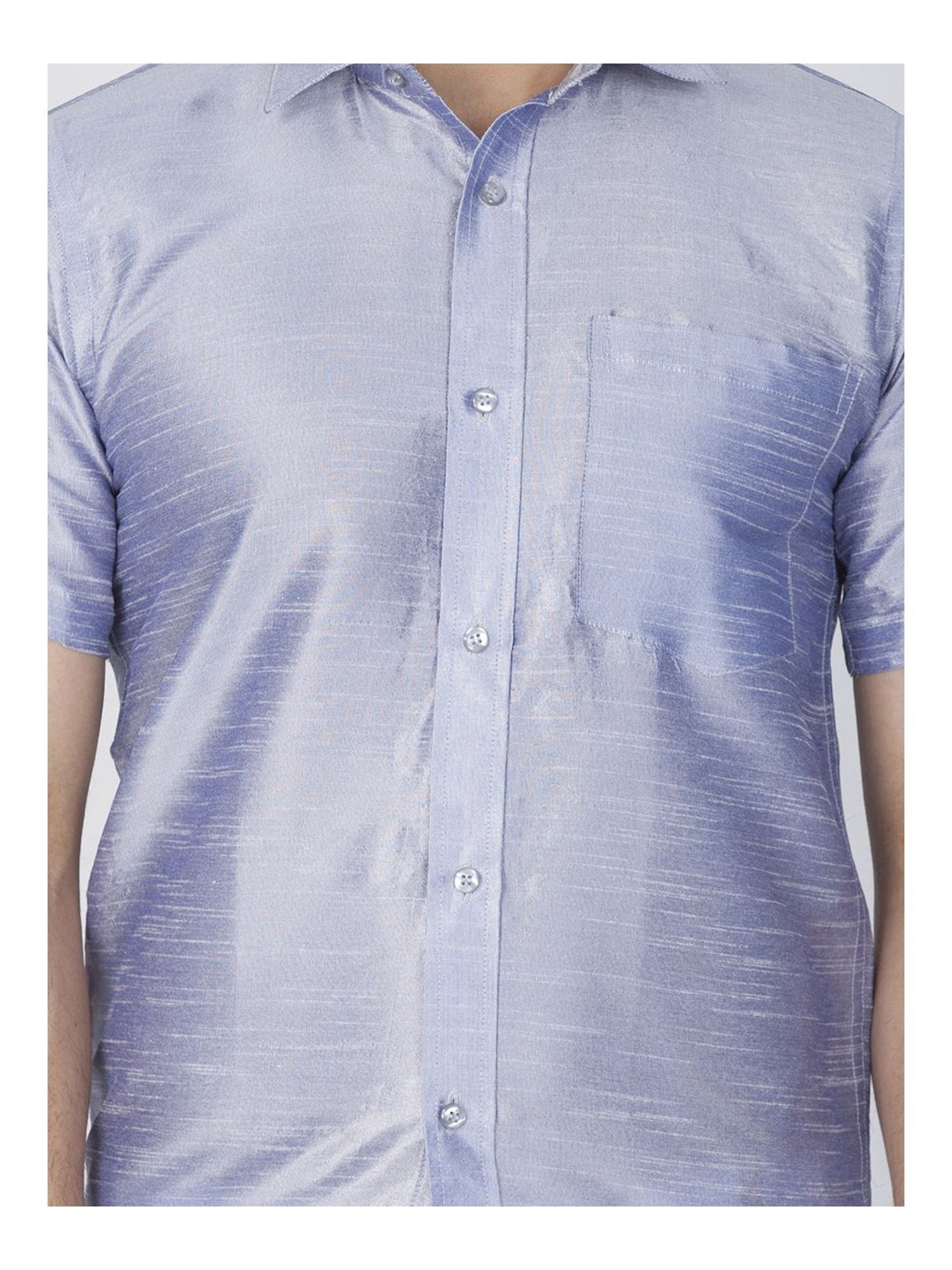 VASTRAMAY Sky Blue Straight Fit Self Pattern Ethnic Shirt