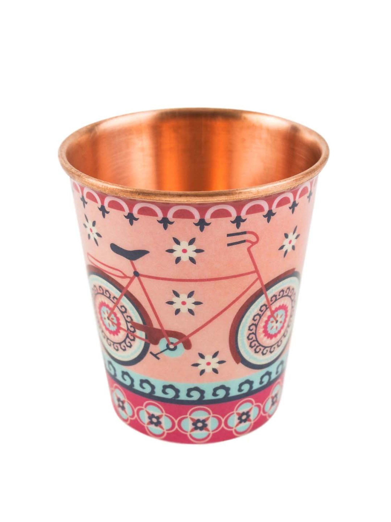 Chumbak Floral Cycling Peach Copper Tumbler - Set of 1