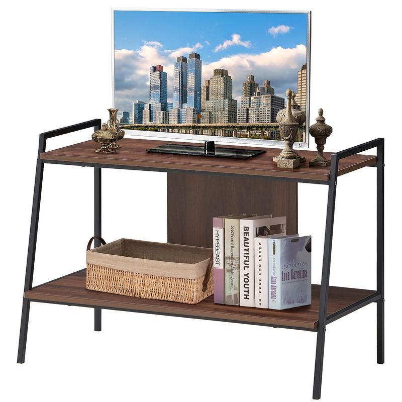 Costway 2-Tier TV Stand Entertainment Center for TV's Up to 40'' w/ Shelves & Metal Frame