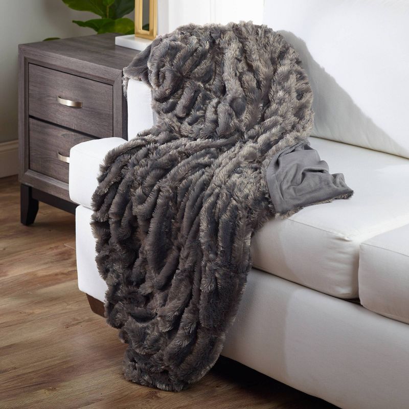 50"x60" Patterned Faux Fur Throw Blanket Gray - Sure Fit