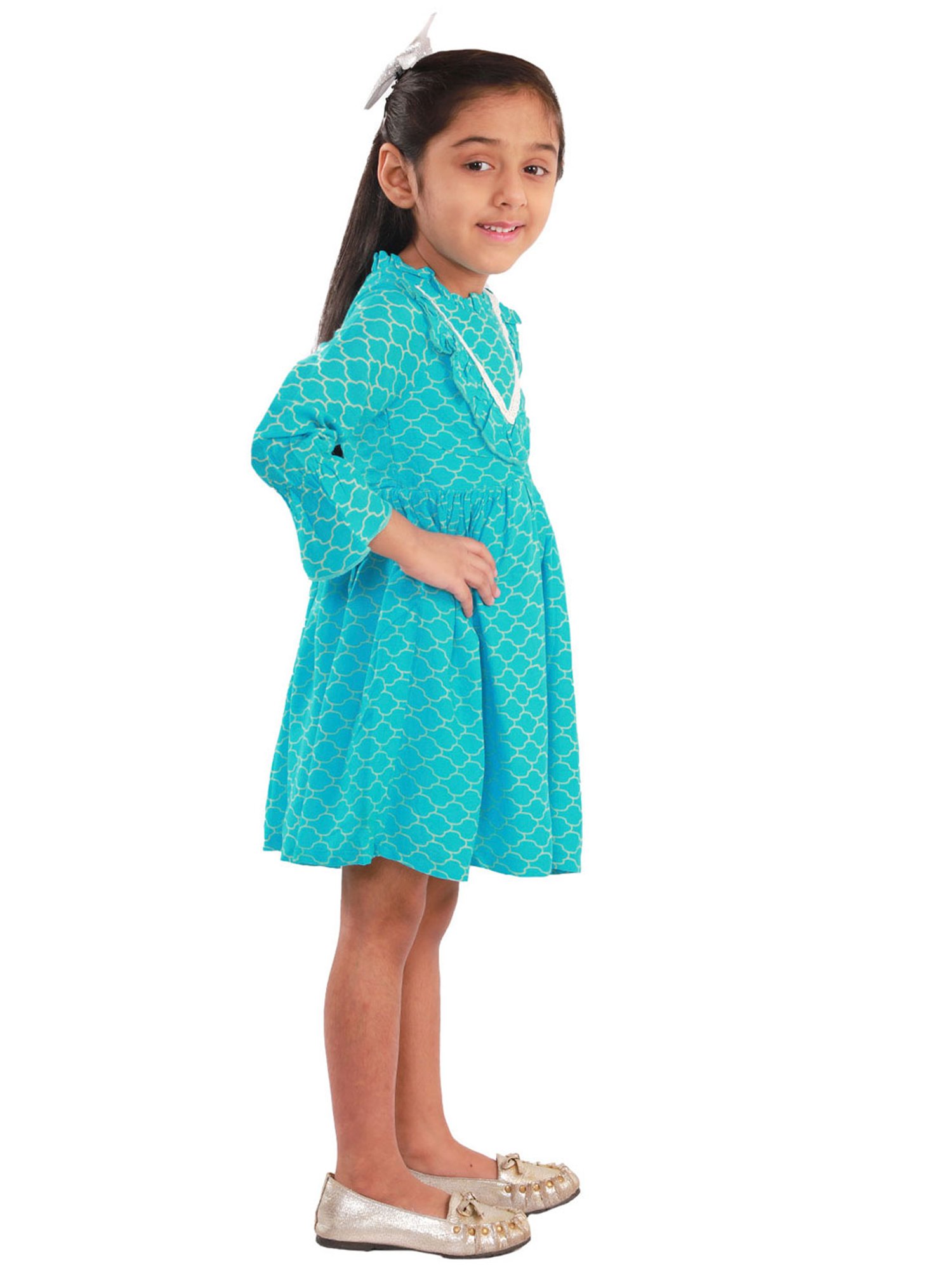 KidsDew Kids Sky Blue Printed Dress
