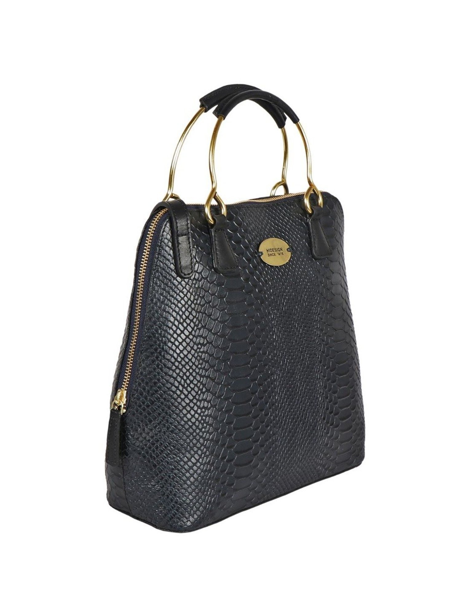 Hidesign Navy Textured Medium Handbag