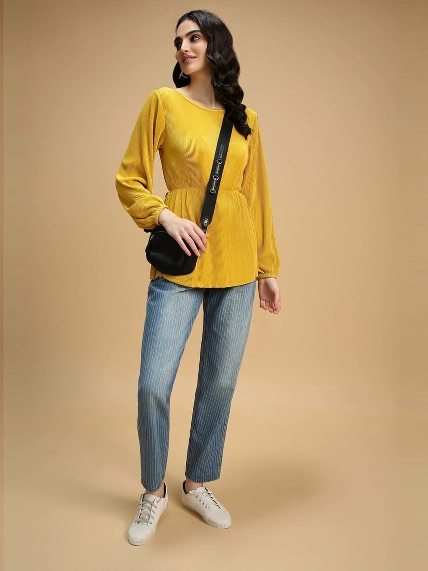 Forever 21 Yellow Pleated Top