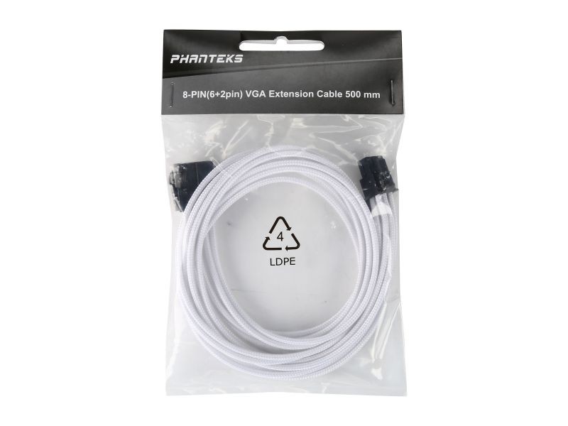 Phanteks PH-CB8V_WT 1.64 ft. (0.50 m) 8 to 8 (6+2) Pin VGA Premium Sleeved Extension cable