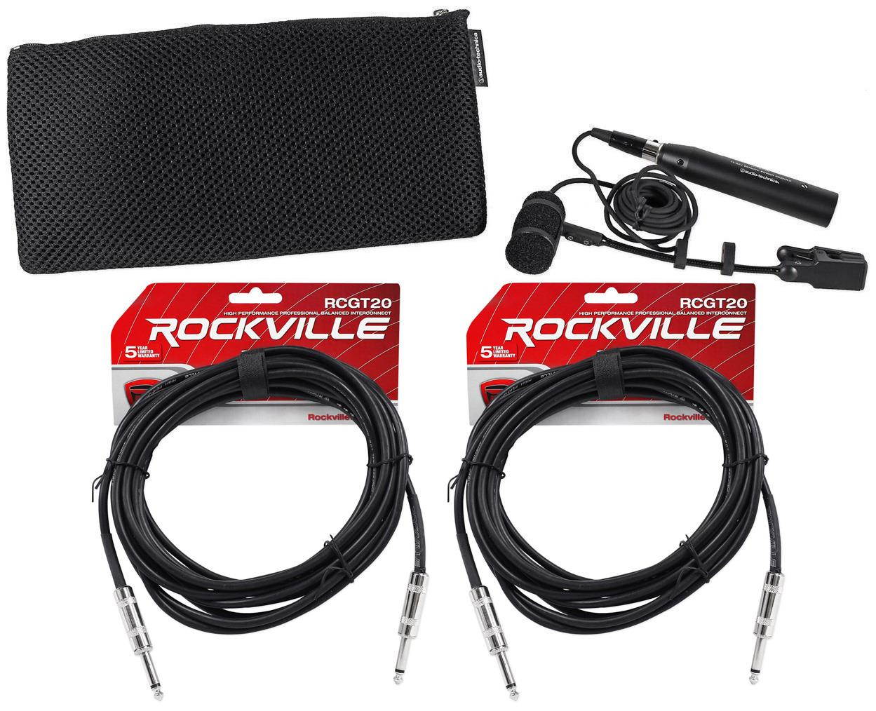 Audio Technica PRO 35 PRO35 Condenser ClipOn Instrument Microphone+2 1/4" Cables