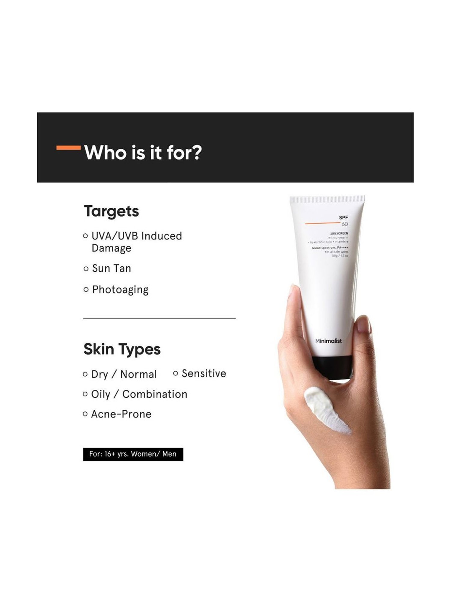 Minimalist SPF 60 Face Sunscreen with Anti oxidant Silymarin - 50 gm