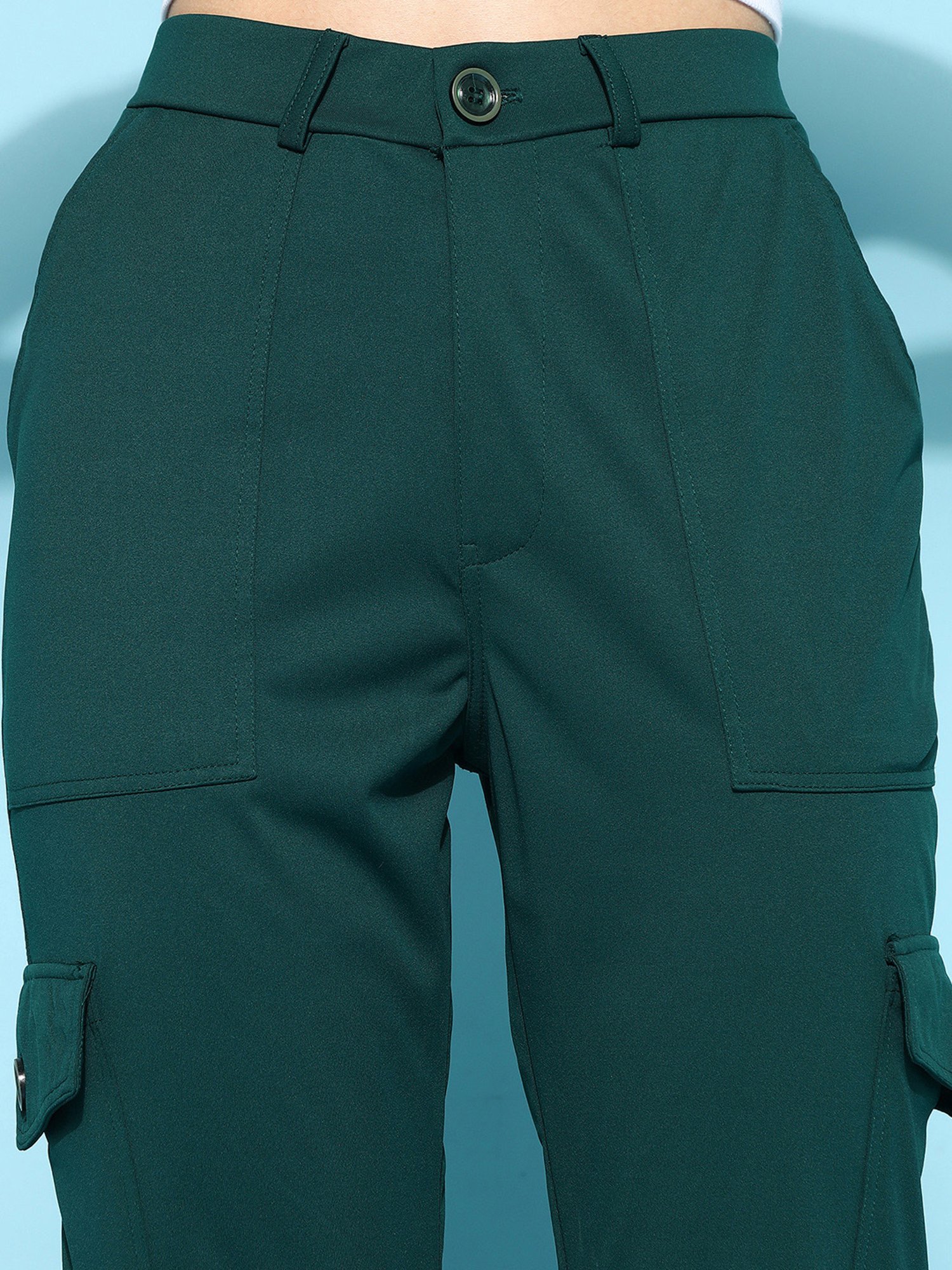 FITHUB Green Relaxed Fit High Rise Cargo Pants