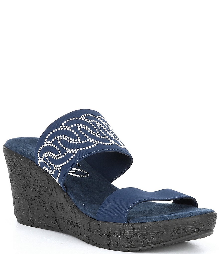 Onex Bernice Embellished Leather Slide-On Wedges