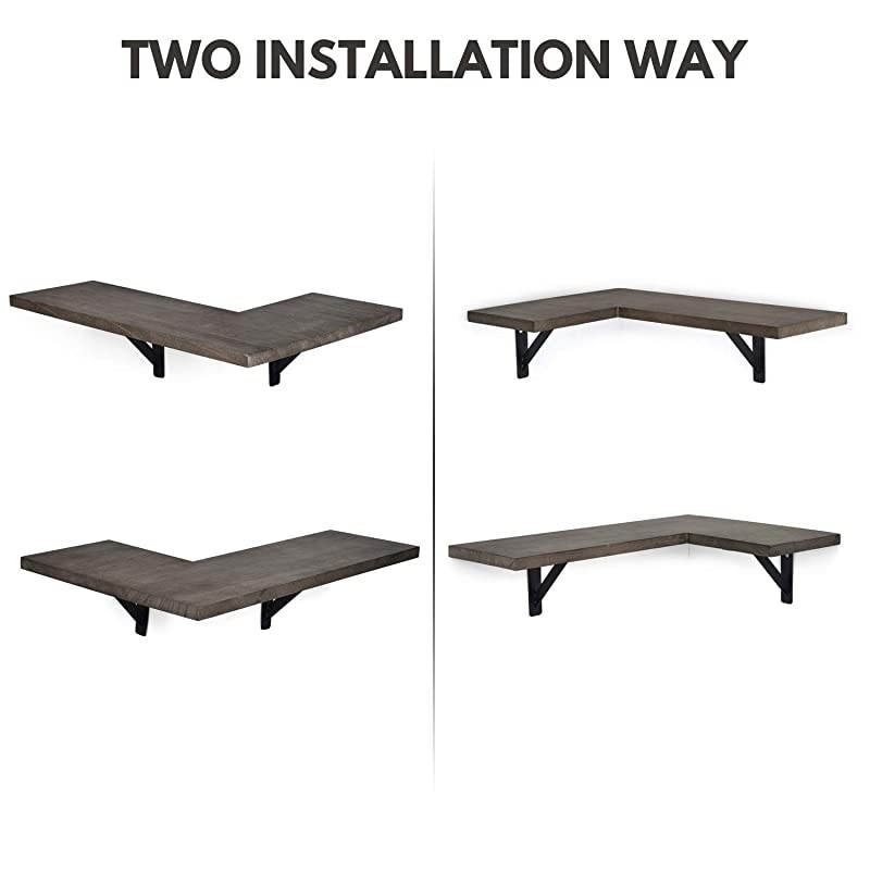 Corner Wall Shelves Rustic Wood Corner Floating Shelves for Bedroom Living Room Bathroom Kitchen Set of 2 Weathered Grey