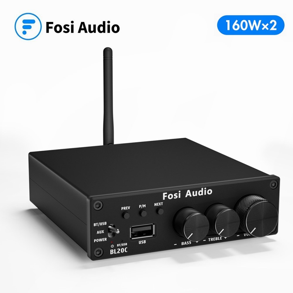 Fosi Audio 160W BL20C Bluetooth Antenna Power Amplifier Audio HiFi 2.1 Mini Class D Amp U-Disk Player For Home Passive Speaker