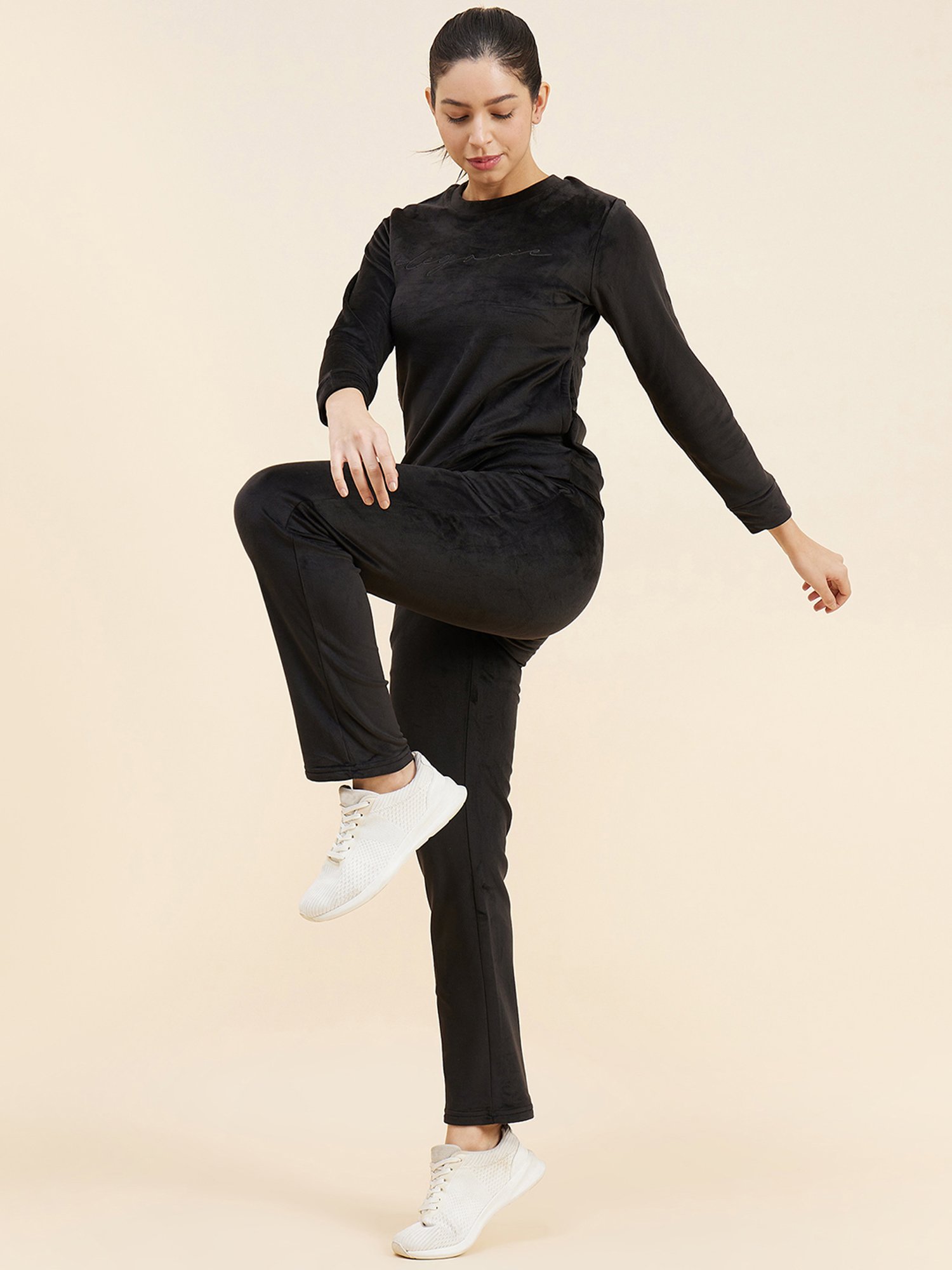 Sweet Dreams Black Printed Sports Sweatshirt Track Pants Set