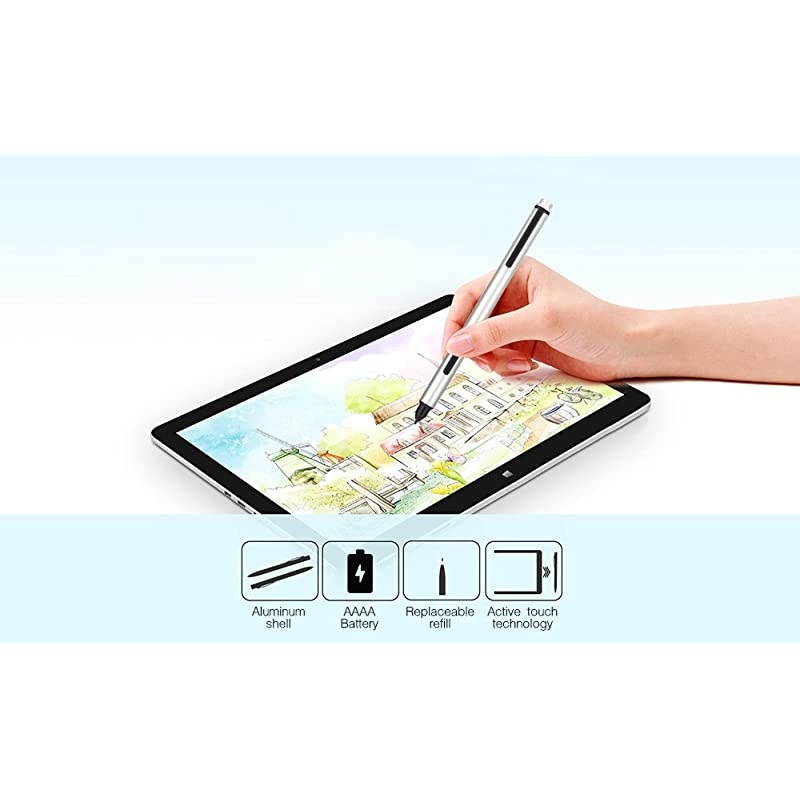 Work with Microsoft Surface pro 7 - Stylus Compatible with Microsoft Surface Pro, Surface Go, Surface Book, Surface Laptop, 1024 Levels of Pressure with AAAA Battery & 2 Spare Tips (Silver)