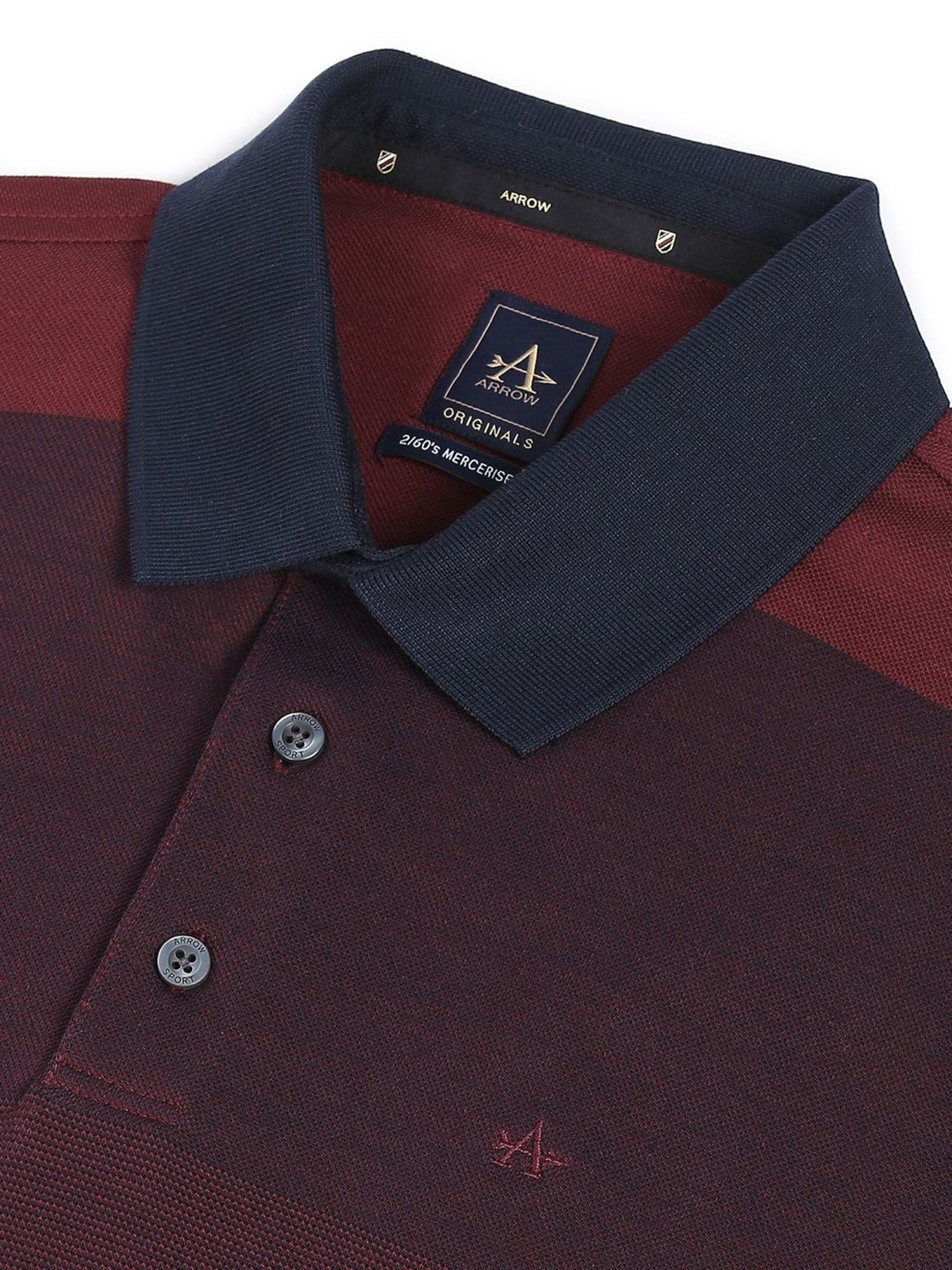 Arrow Maroon Cotton Regular Fit Colour Block Polo T-Shirt