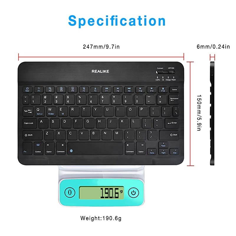 Bluetooth Keyboard, Ultra-Slim Rechargeable Wireless Bluetooth Keyboard for iOS, Android, Windows, and Mac Compatible with iPad, iPad Pro, iPhone, Android Tablets etc (Black)