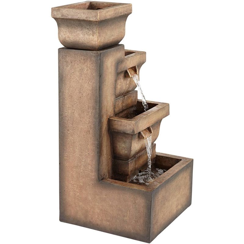 John Timberland Rustic Outdoor Floor Water Fountain with Light LED 33" High Cascading Pots Garden Patio Yard Deck Home Porch House
