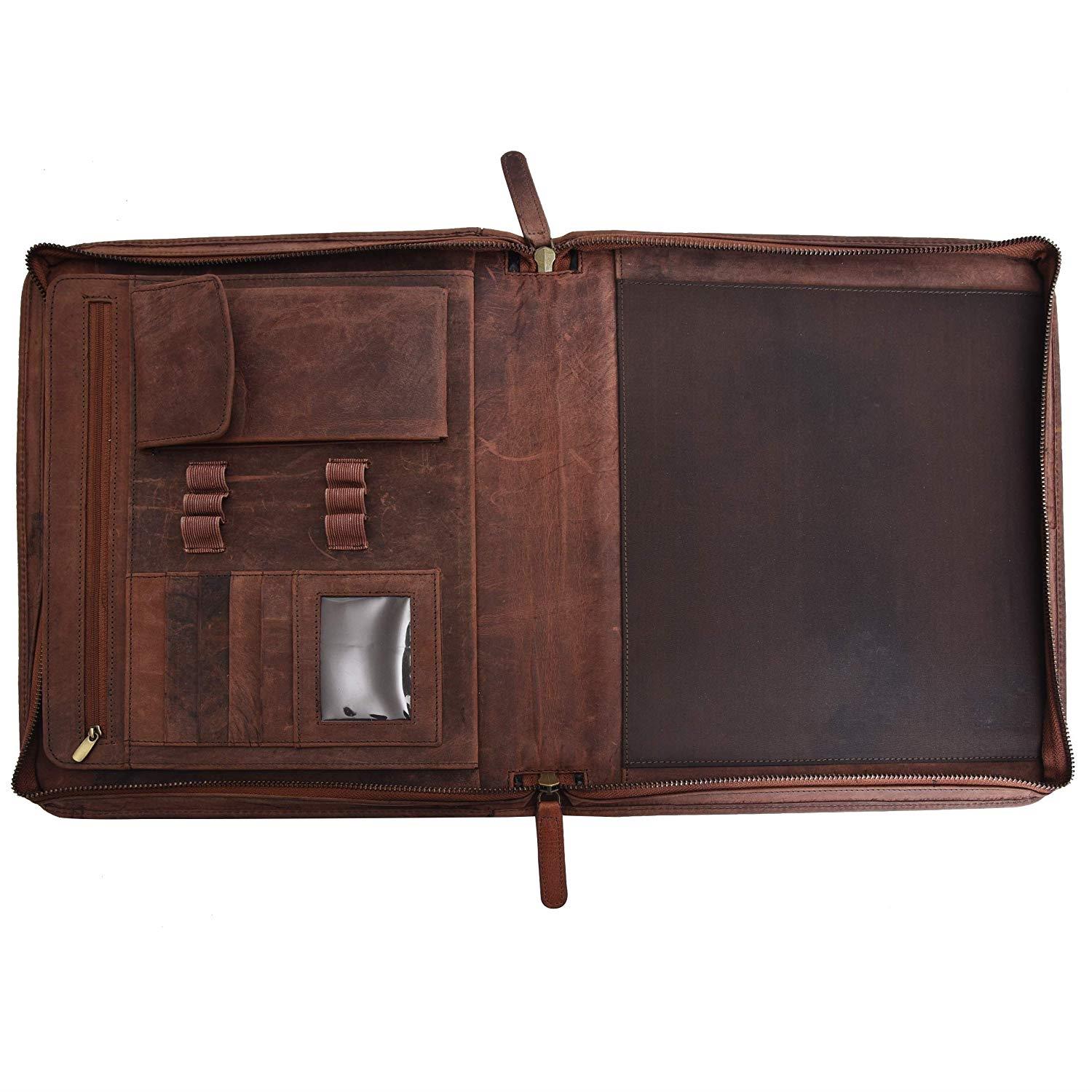 Crazy Horse Business Padfolio Portfolio - Professional Executive Zippered Binder Folder 13.5 x 11 Inches Unisex Notepad Folio School Organizer