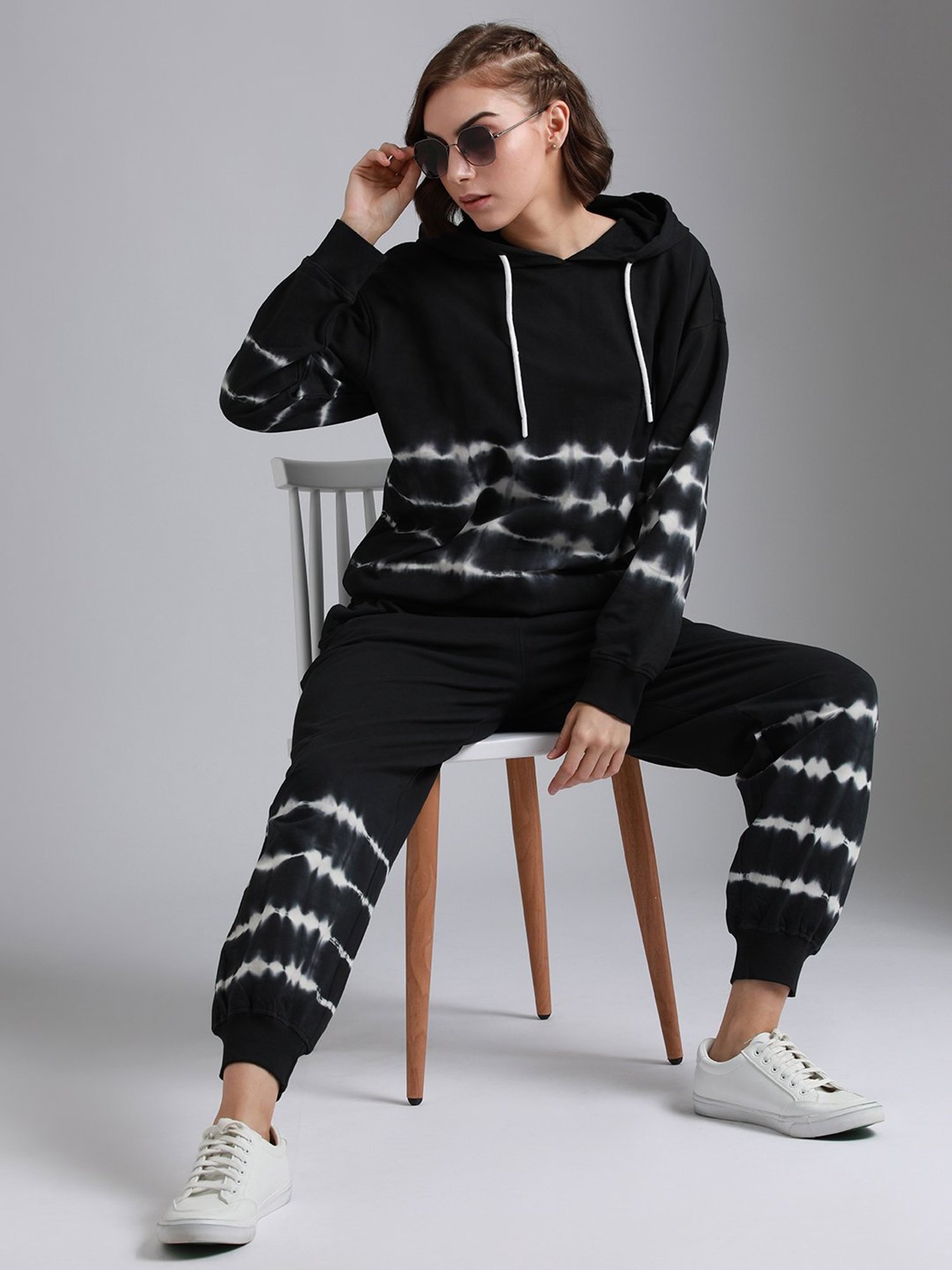 High Star Black & White Cotton Tie- Dye Co-Ord Set