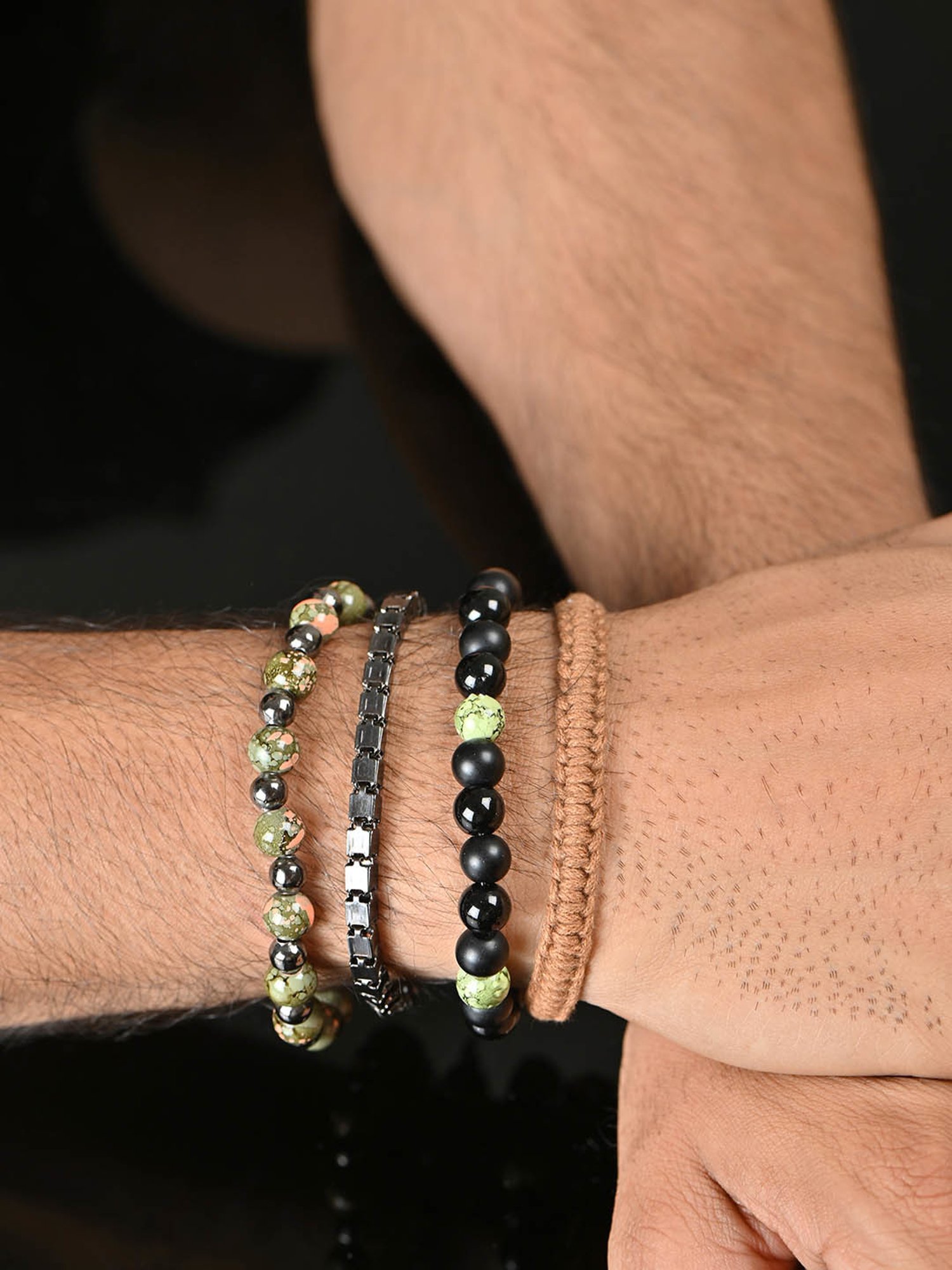 The Bro Code Set of 4 Multi Beaded Metal  Bracelet for Men