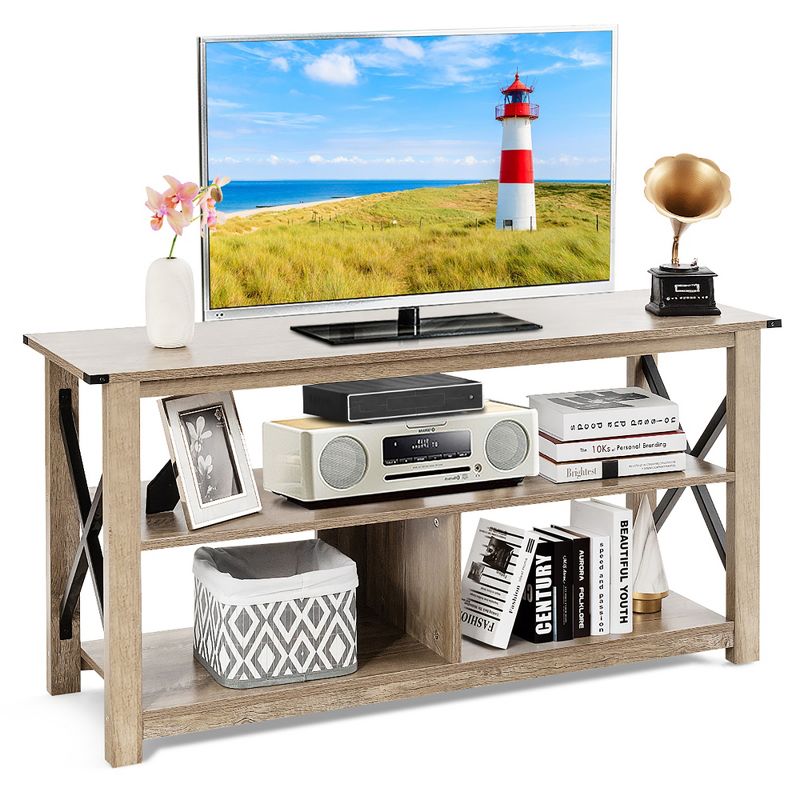 Costway Modern TV Stand for TV's up to 55" w/ 3-Tier Open Shelves