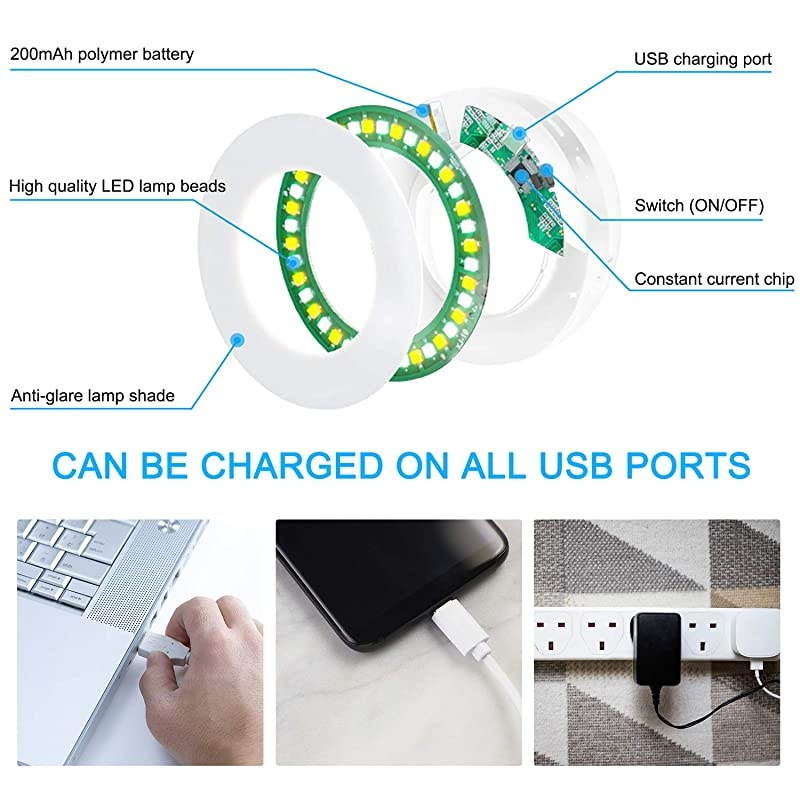 Selfie Ring Light,  Rechargeable Portable Clip on 40 LED Circle Light with 3 Light Modes for iPhone/Android Smart Phone Photography, Camera Video Recording, Vlog