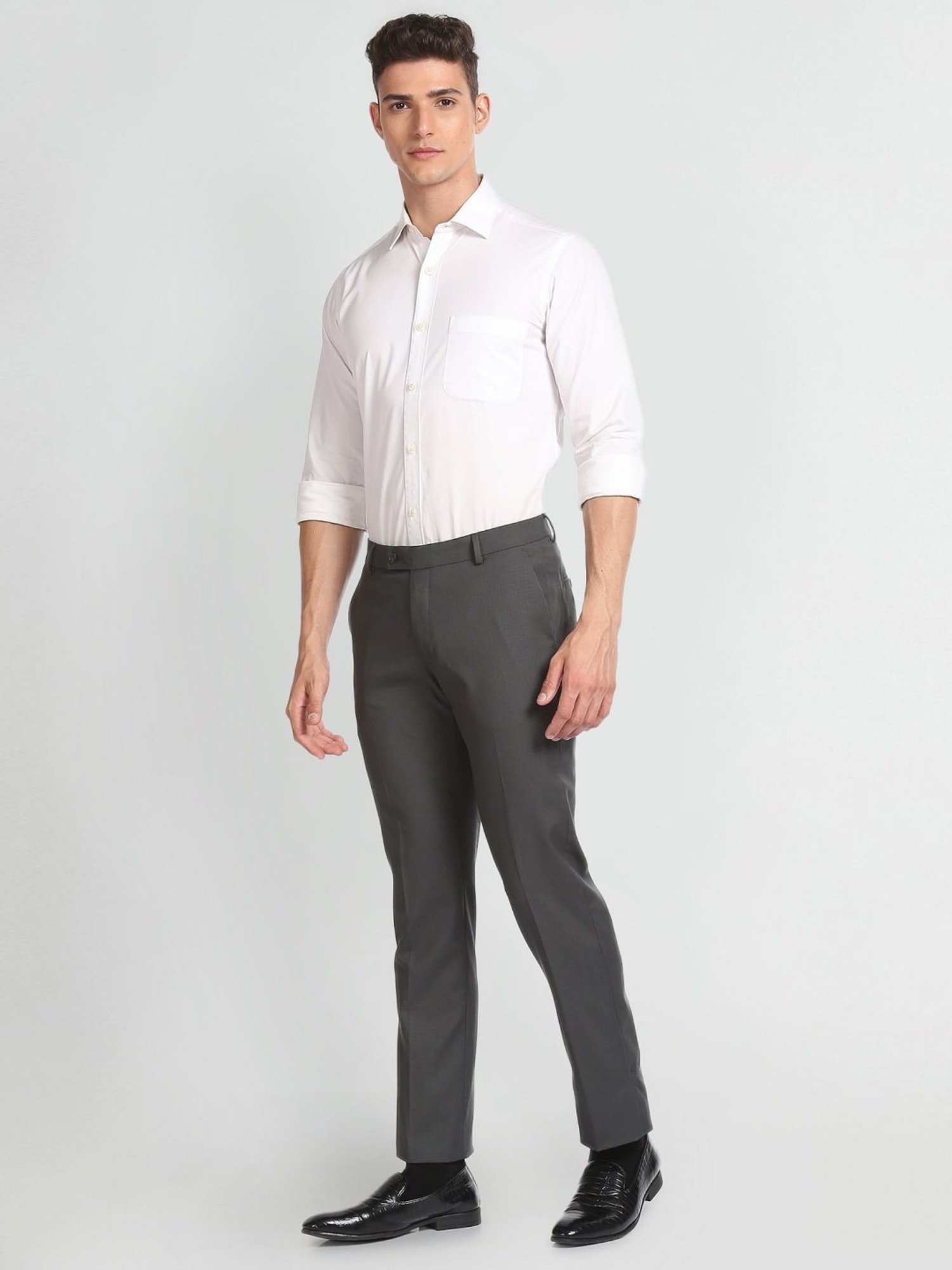 Arrow Grey Regular Fit Checks Trousers
