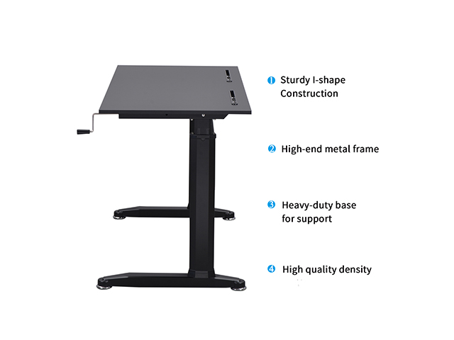 Gaming Desk Home Office Desk Adjustable Height 28.7" to 44.5" Standing Desk with Crank Handle Manual Lifting Table Sturdy Legs With Foot Pads,Black,GT78