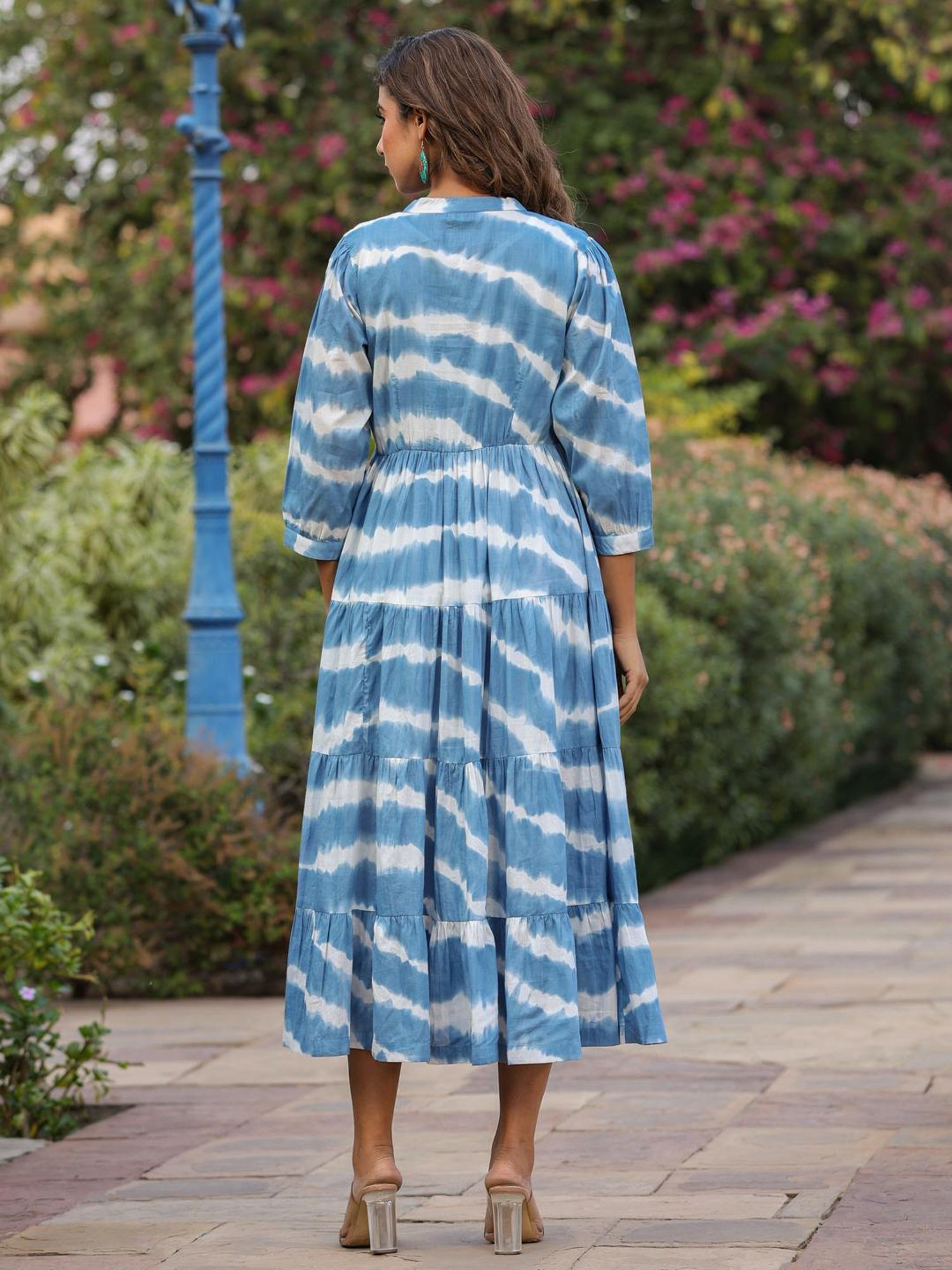 Rain and Rainbow Blue Cotton Tie & Dye A-Line Dress