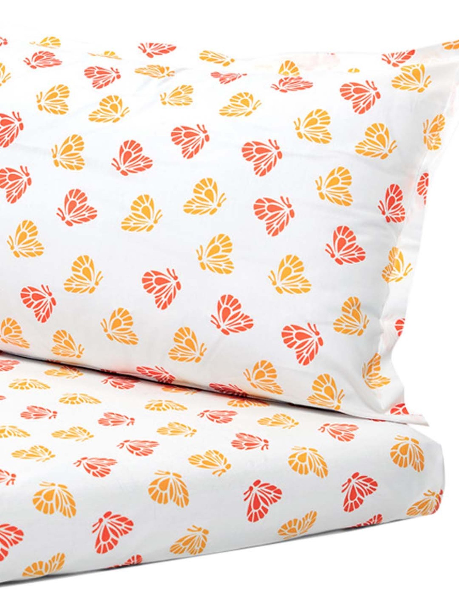 Nigh Nigh Butterfly Yellow & Orange Cotton 300 TC Kids Bed Linen Set