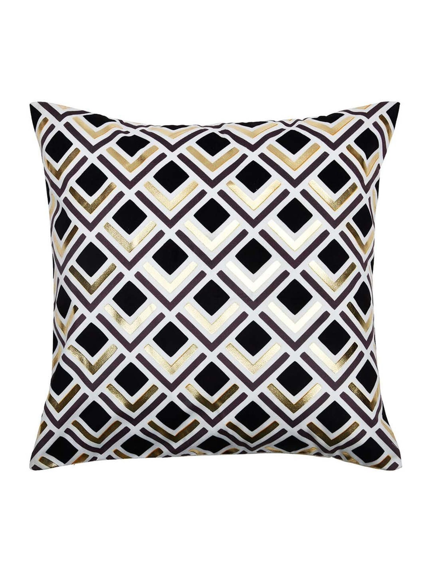 @home Nilkamal Off White & Gold Polyester Cushion Cover