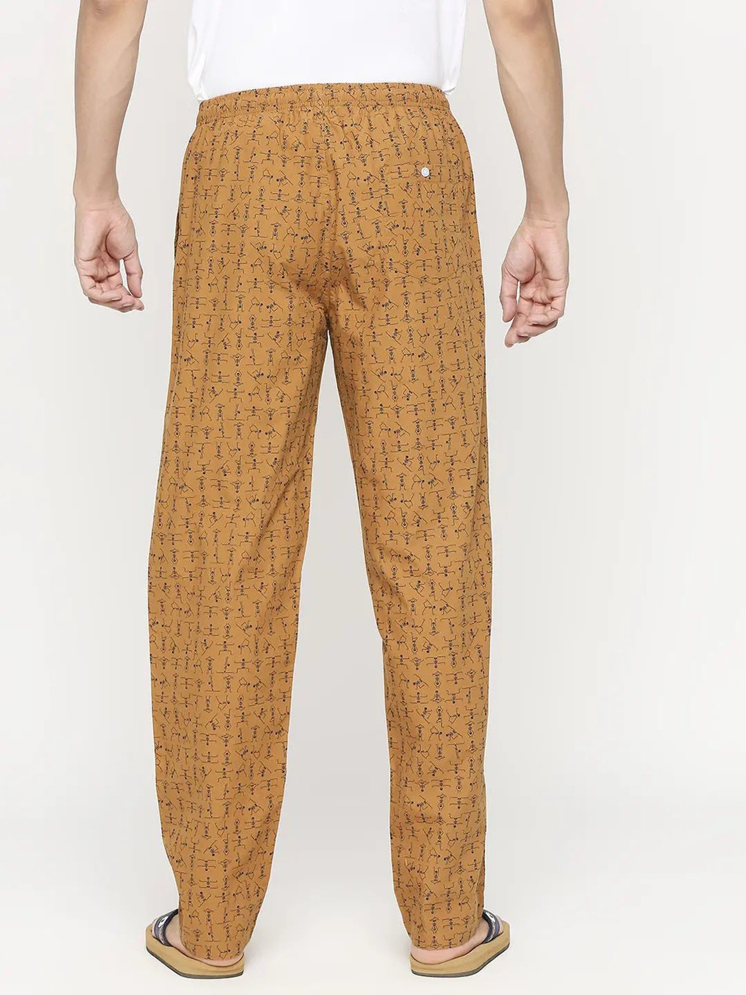 UnderJeans by Spykar Mustard Regular Fit Printed Trackpants