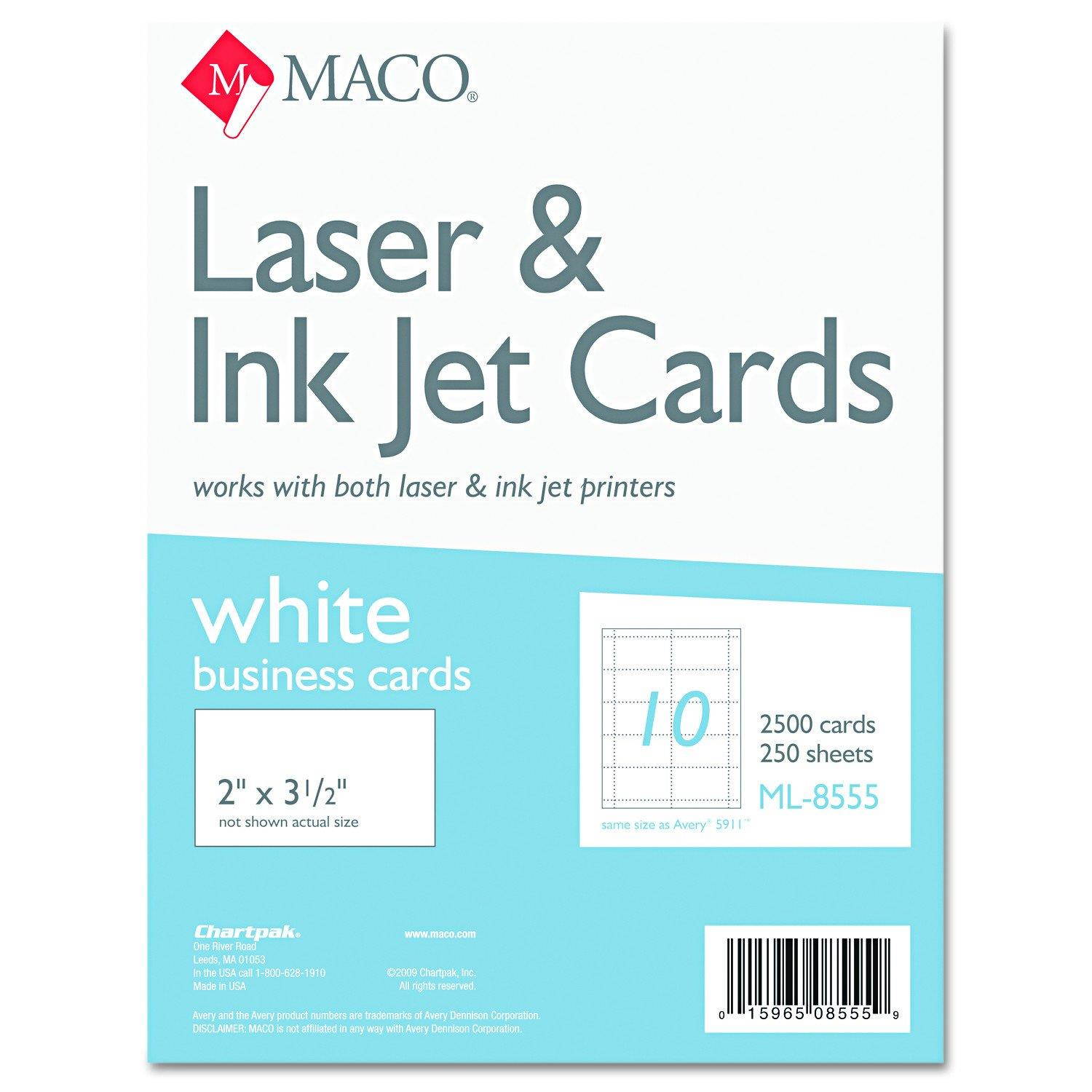MACO ML8555 Microperforated Business Cards, 2 x 3 1/2, White (Box of 2500)