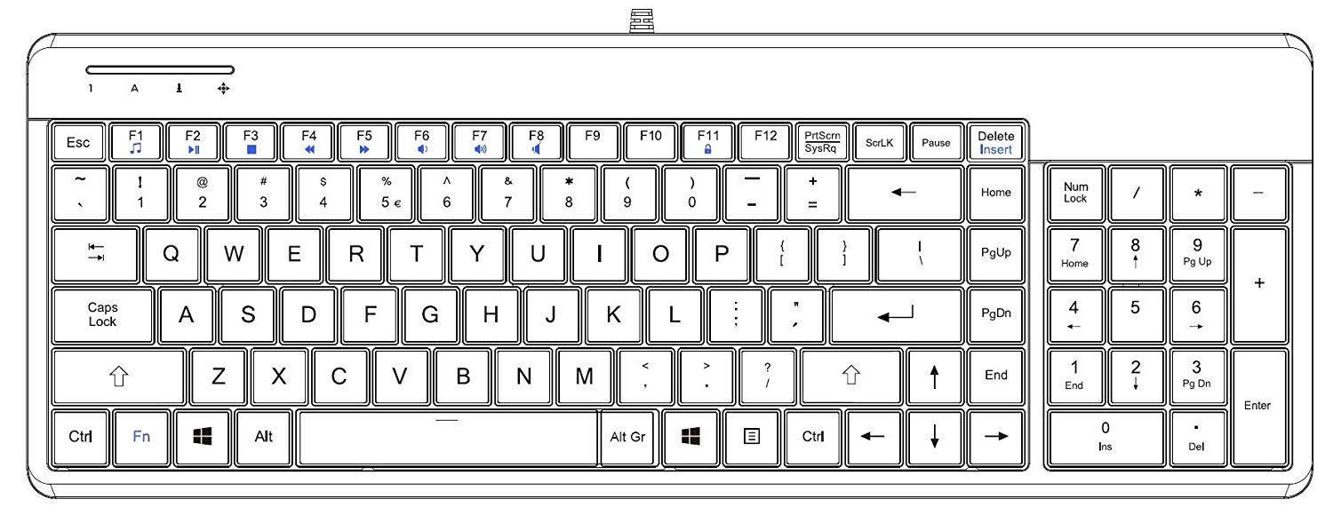 Perixx PERIBOARD-220 Wired Keyboard with USB Hub - Compact 398x145x30 mm - 2 USB Hubs - US English Layout (11506)