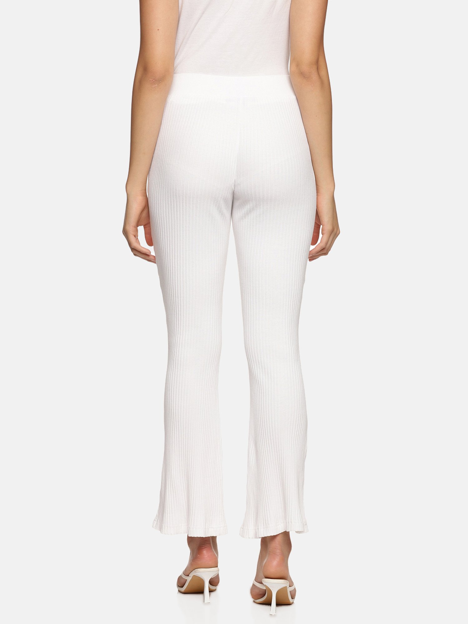 ISU White Cotton Slim Fit High Rise Pants