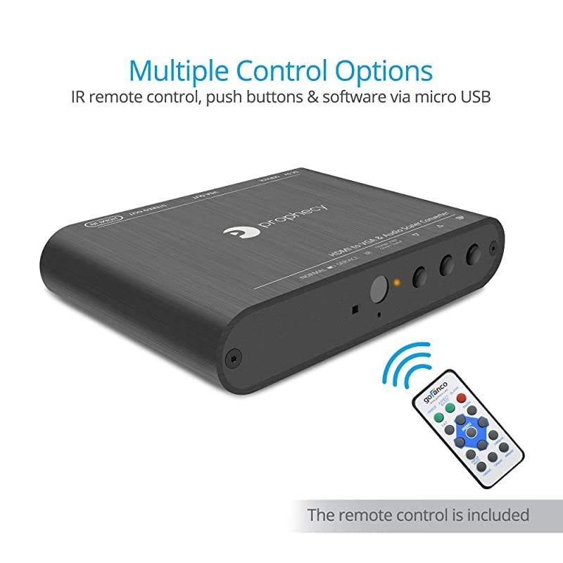 Prophecy HDMI to VGA Frame Rate Converter Scaler and Adapter with Audio &ndash; 1080p, 1920x1200, Analog Stereo Audio, Advanced Scaling, Firmware Upgradeable (PRO-ScalerHD2V)