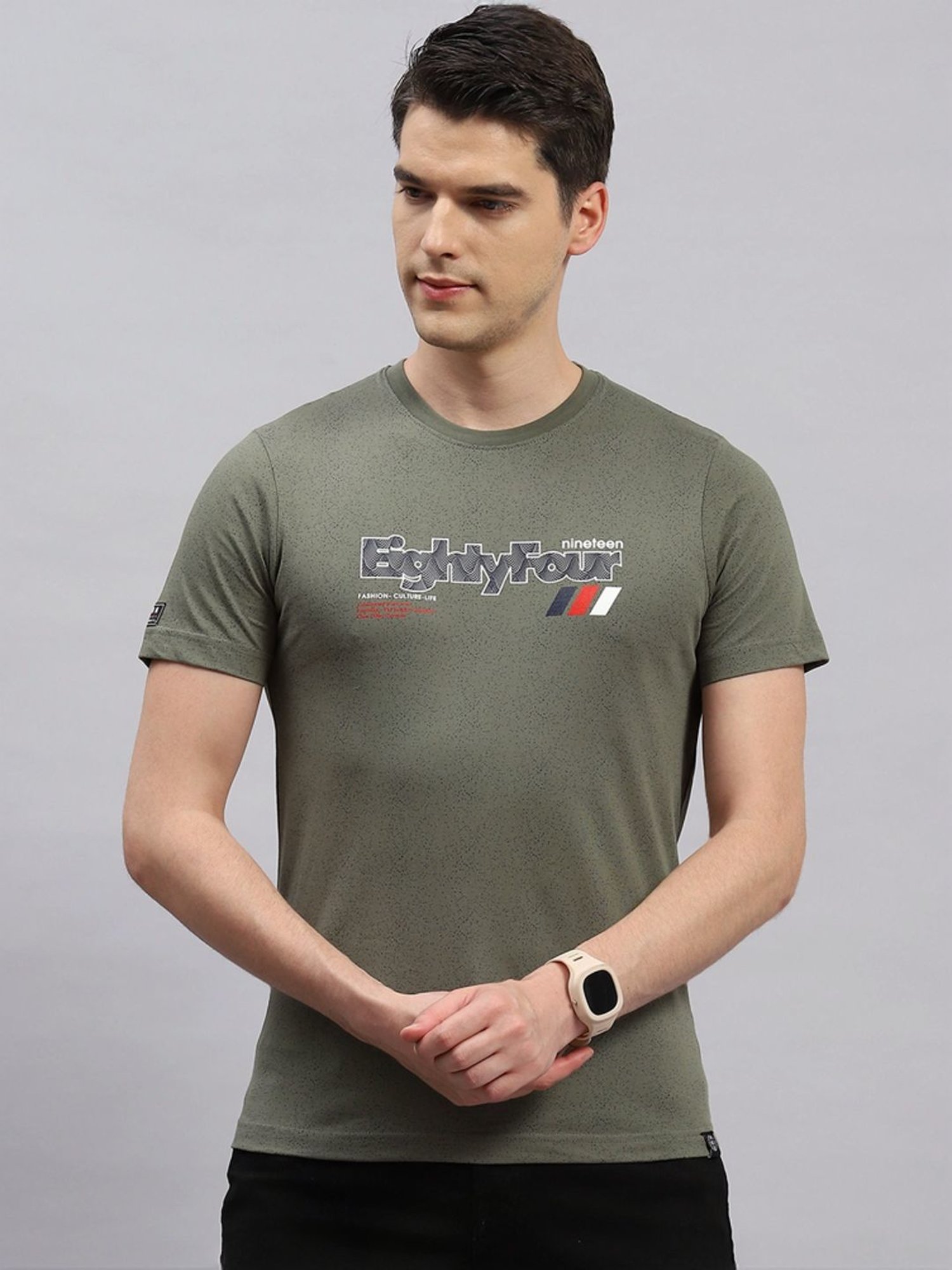Monte Carlo Olive Regular Fit Printed T-Shirt