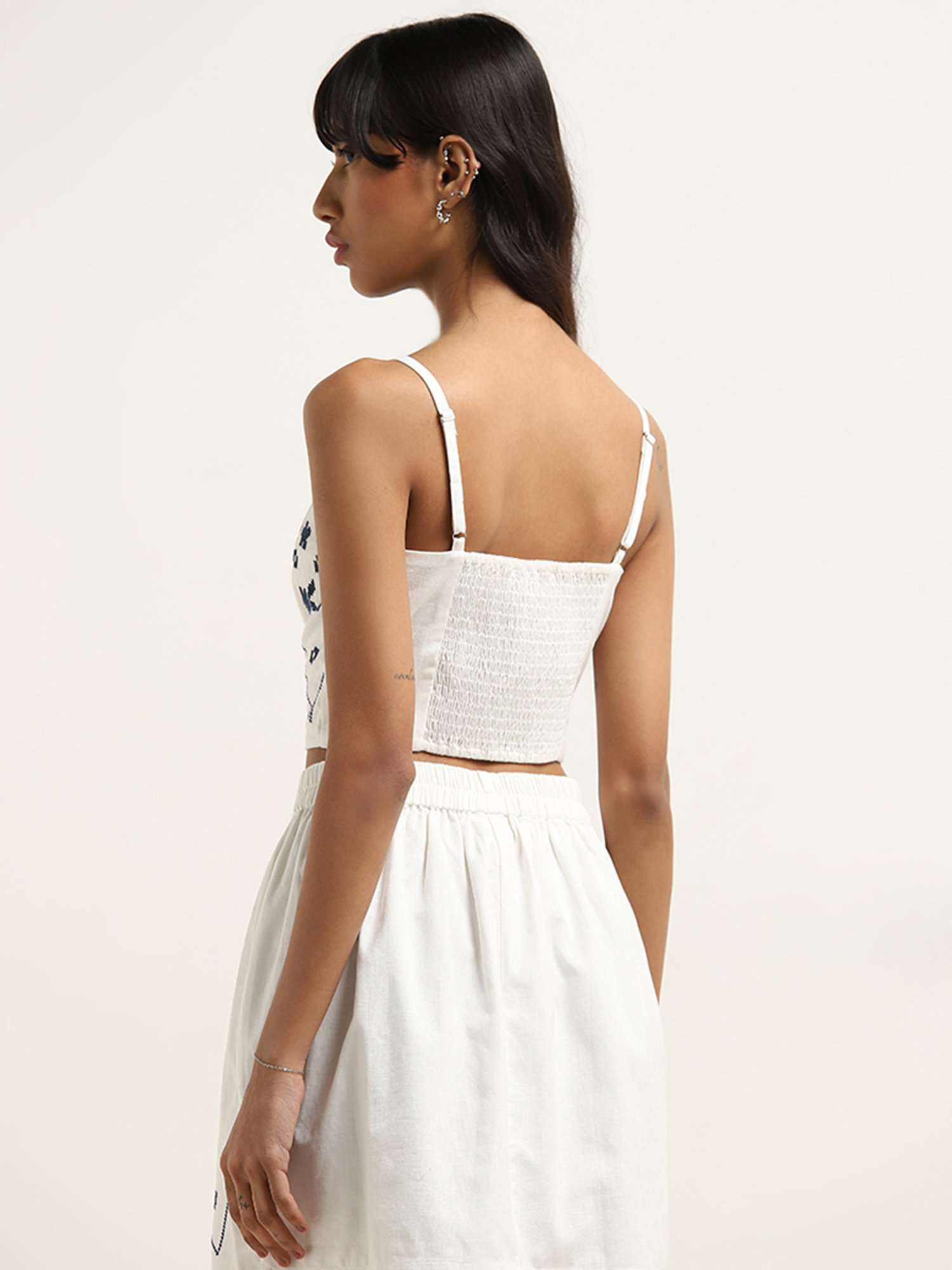 Bombay Paisley by Westside Ivory Embroidered Cotton Blend Top