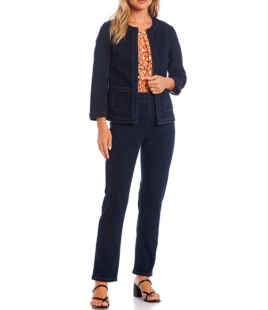 Kasper Straight Leg Denim Top Stitch Pants