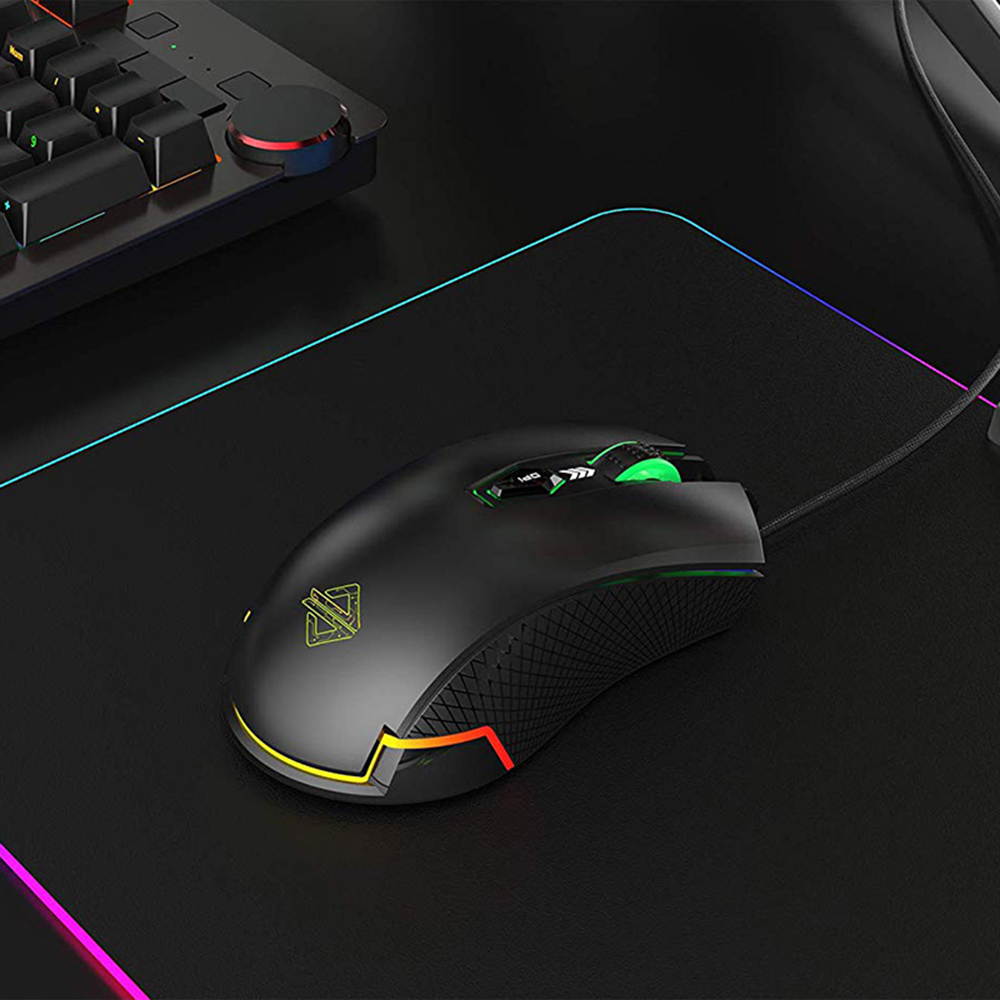 RGB Gaming Mouse, 3000 DPI 6 Programmable Buttons,  7 Keys Ergonomic RGB Backlight, Ergonomic Computer Mouse for Office Games and Daily Use, Black